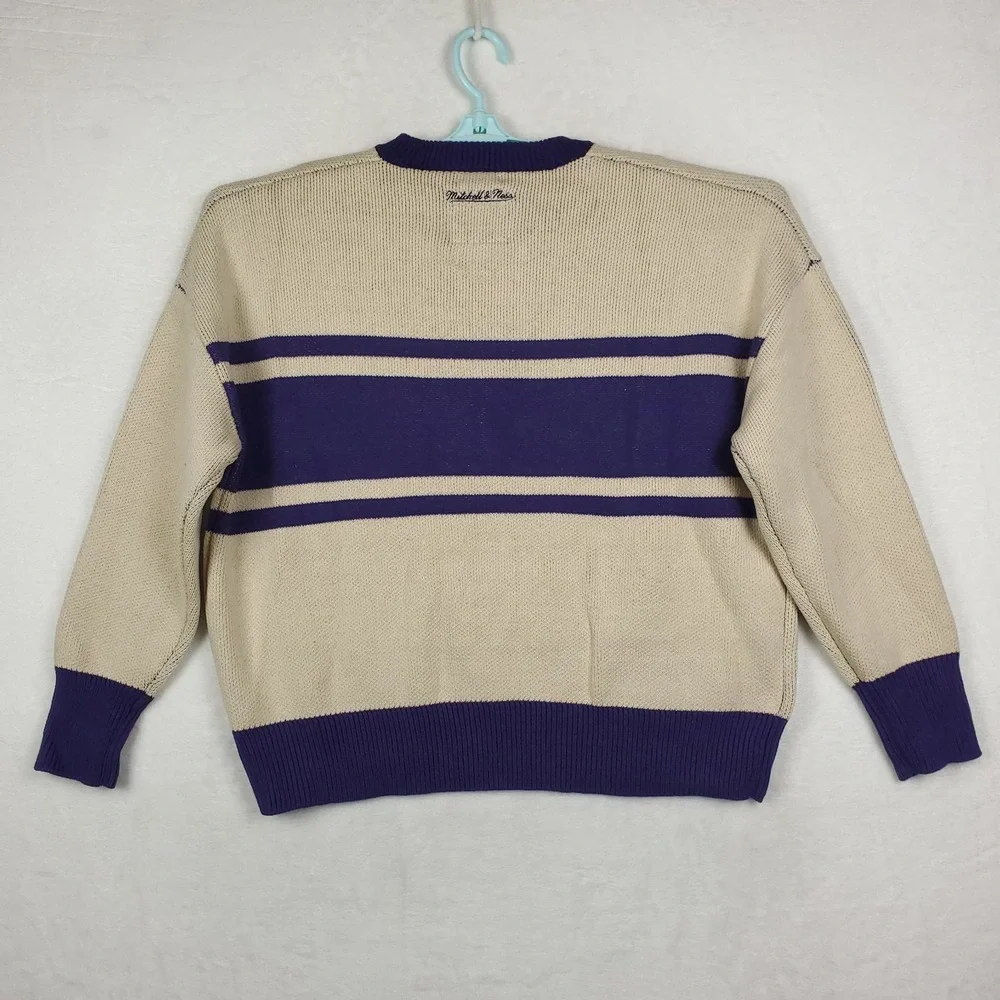 LA Lakers Mitchell & Ness NBA Medium‎ Womens Knit Sweater Cream Purple New